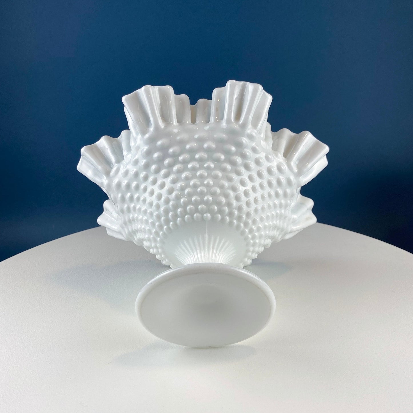 Fenton Milk Glass Hobnail Footed Bowl with Ruffled Edge. Collectible Compote. White Serving Dish. Dining Room Decor. Table Centerpiece. - Tampa Home & Garden Store