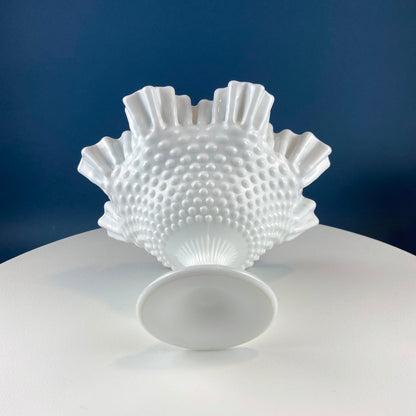 Fenton Milk Glass Hobnail Footed Bowl with Ruffled Edge. Collectible Compote. White Serving Dish. Dining Room Decor. Table Centerpiece. - Tampa Home & Garden Store