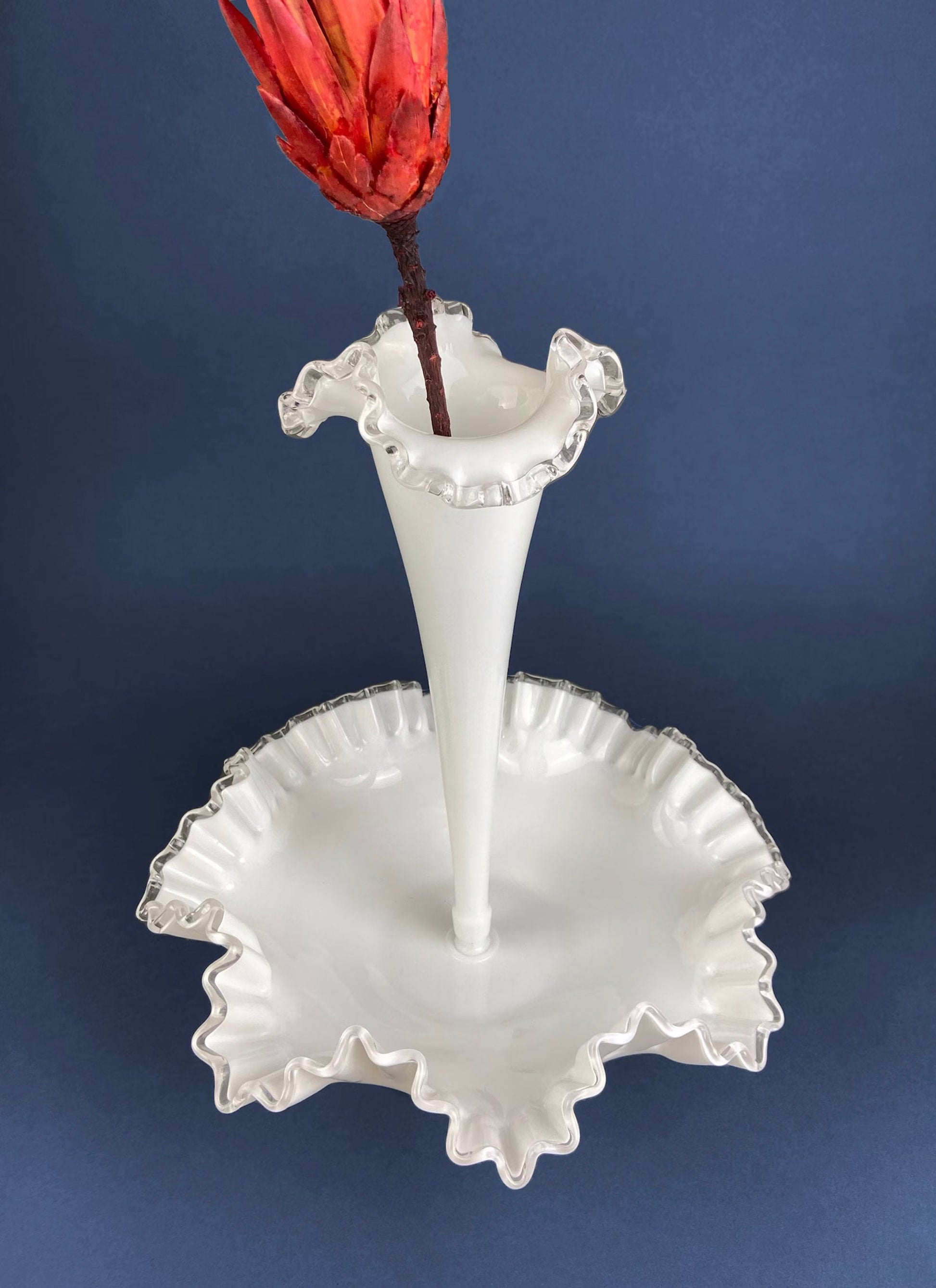 Fenton Milk Glass Hobnail Footed Bowl with Ruffled Edge. Collectible Compote. White Serving Dish. Dining Room Decor. Table Centerpiece. - Tampa Home & Garden Store