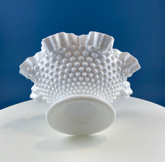 Fenton Milk Glass Hobnail Footed Bowl with Ruffled Edge. Vintage Collectible White Fruit Serving Dish. Dining Room Decor. Table Centerpiece. - Tampa Home & Garden Store