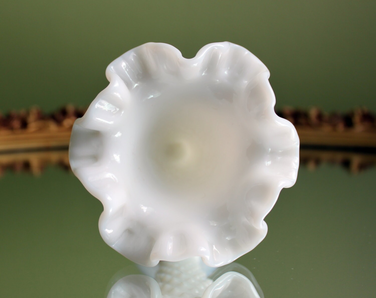 Fenton Milk Glass Vase.  Small Vase with Hobnail Pattern. Vase with Graded Hobnail, Ruffled and Scalloped Rim. - Tampa Home & Garden Store