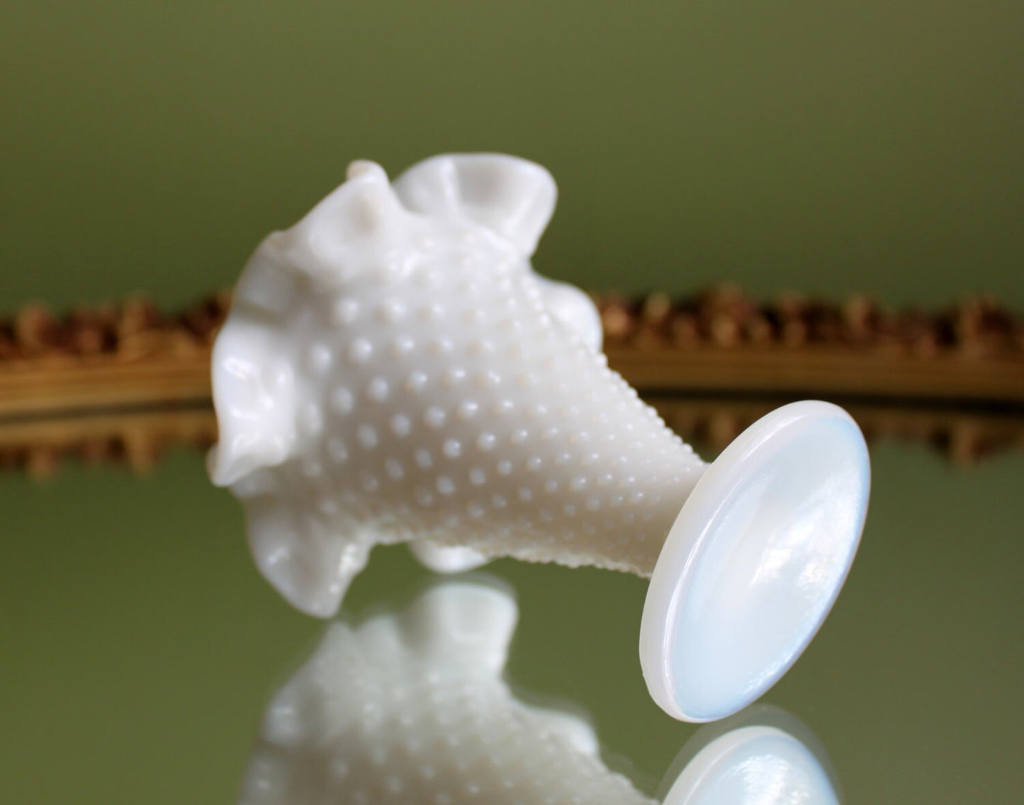 Fenton Milk Glass Vase.  Small Vase with Hobnail Pattern. Vase with Graded Hobnail, Ruffled and Scalloped Rim. - Tampa Home & Garden Store