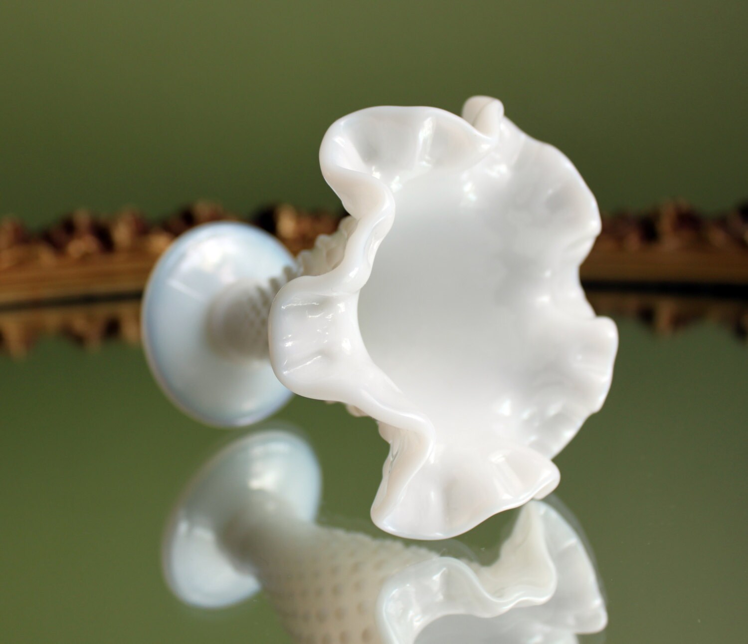 Fenton Milk Glass Vase.  Small Vase with Hobnail Pattern. Vase with Graded Hobnail, Ruffled and Scalloped Rim. - Tampa Home & Garden Store