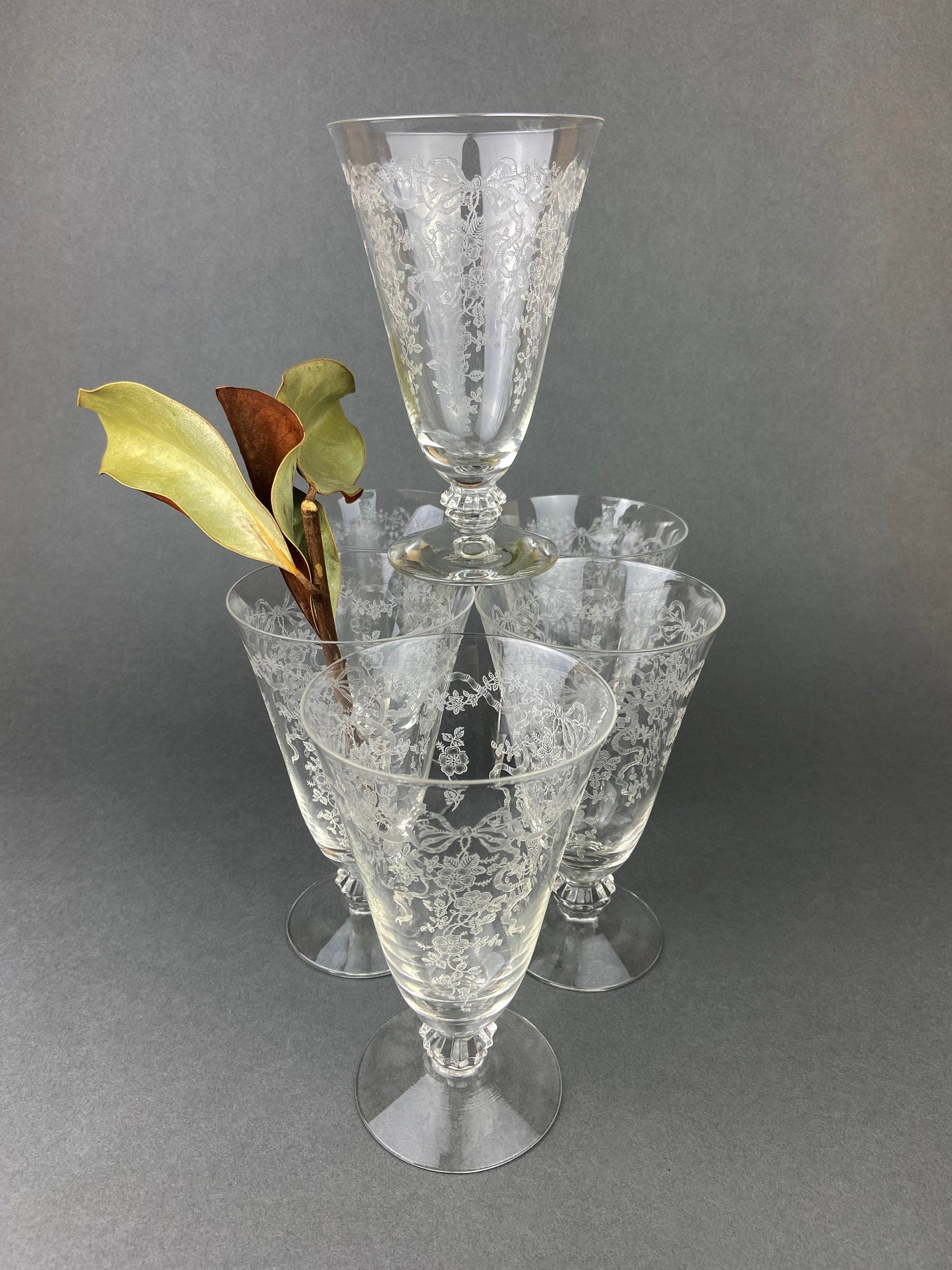 Fenton Water or Ice Tea Crystal Goblets.  Romance by Fenton Glasses.   Set of 6 Vintage Stemware - Tampa Home & Garden Store
