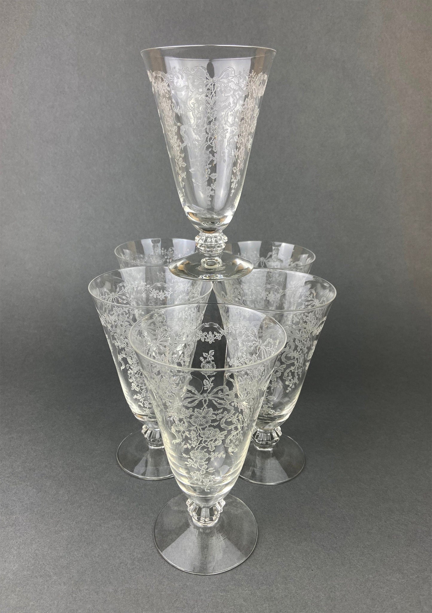 Fenton Water or Ice Tea Crystal Goblets.  Romance by Fenton Glasses.   Set of 6 Vintage Stemware - Tampa Home & Garden Store