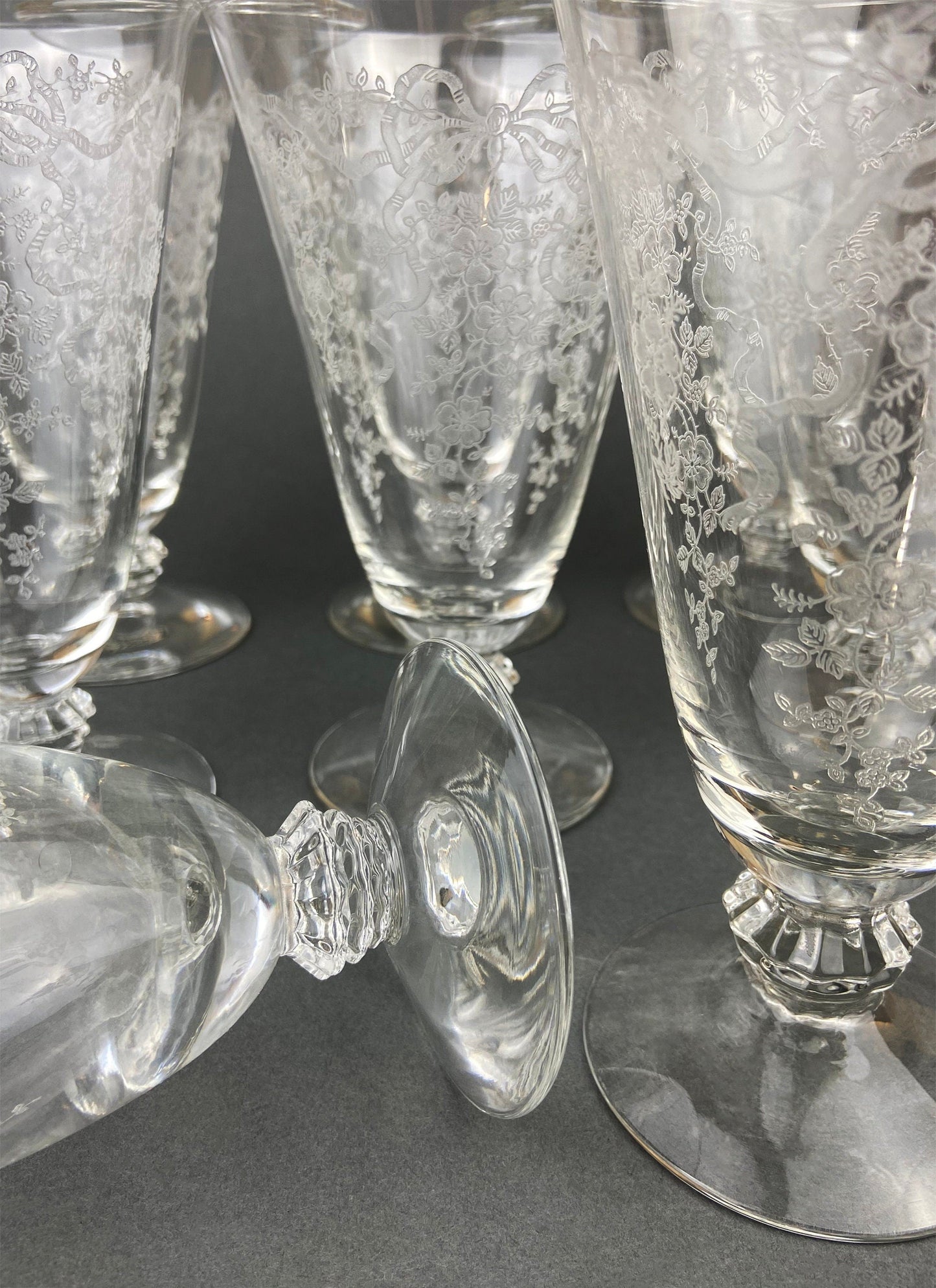 Fenton Water or Ice Tea Crystal Goblets.  Romance by Fenton Glasses.   Set of 6 Vintage Stemware - Tampa Home & Garden Store