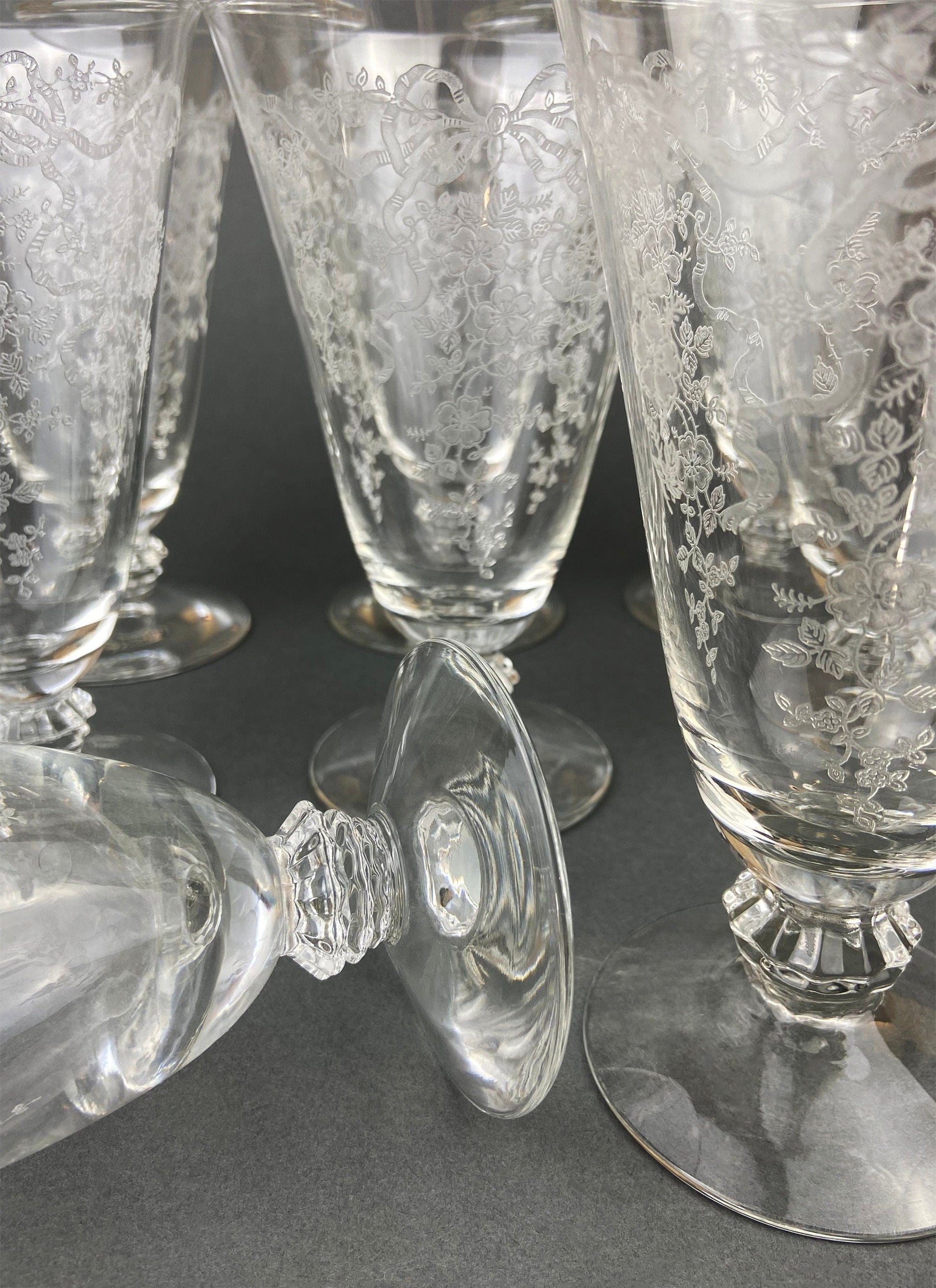 Fenton Water or Ice Tea Crystal Goblets.  Romance by Fenton Glasses.   Set of 6 Vintage Stemware - Tampa Home & Garden Store