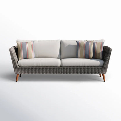 Panther Outdoor Wicker and FSC Wood seating set with dark brown wicker and gray cushions on Tampa Home & Garden Store