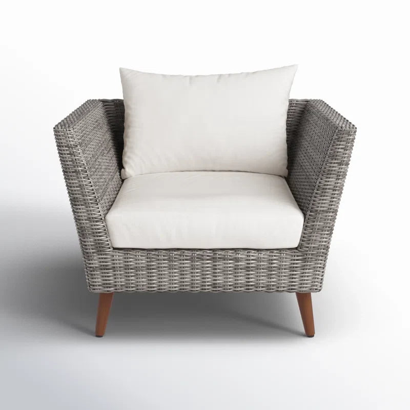 Panther outdoor wicker chair by LifestyleGarden US with FSC wood legs and beige cushions on Tampa Home & Garden Store
