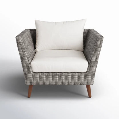 Panther outdoor wicker chair by LifestyleGarden US with FSC wood legs and beige cushions on Tampa Home & Garden Store