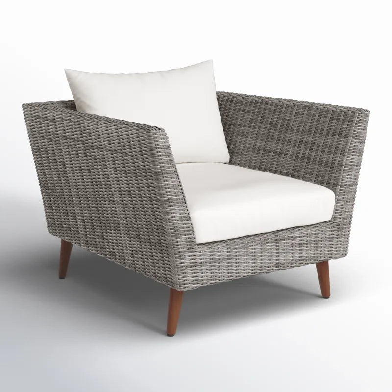 Panther Outdoor Patio Wicker Chair with FSC wood legs and white cushions by LifestyleGarden US on Tampa Home & Garden Store