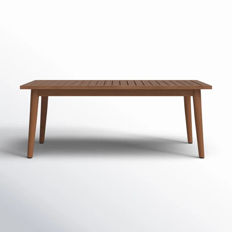 Panther outdoor patio table in warm FSC wood with slatted top and tapered legs on Tampa Home & Garden Store