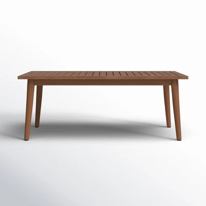 Panther outdoor patio table in warm FSC wood with slatted top and tapered legs on Tampa Home & Garden Store