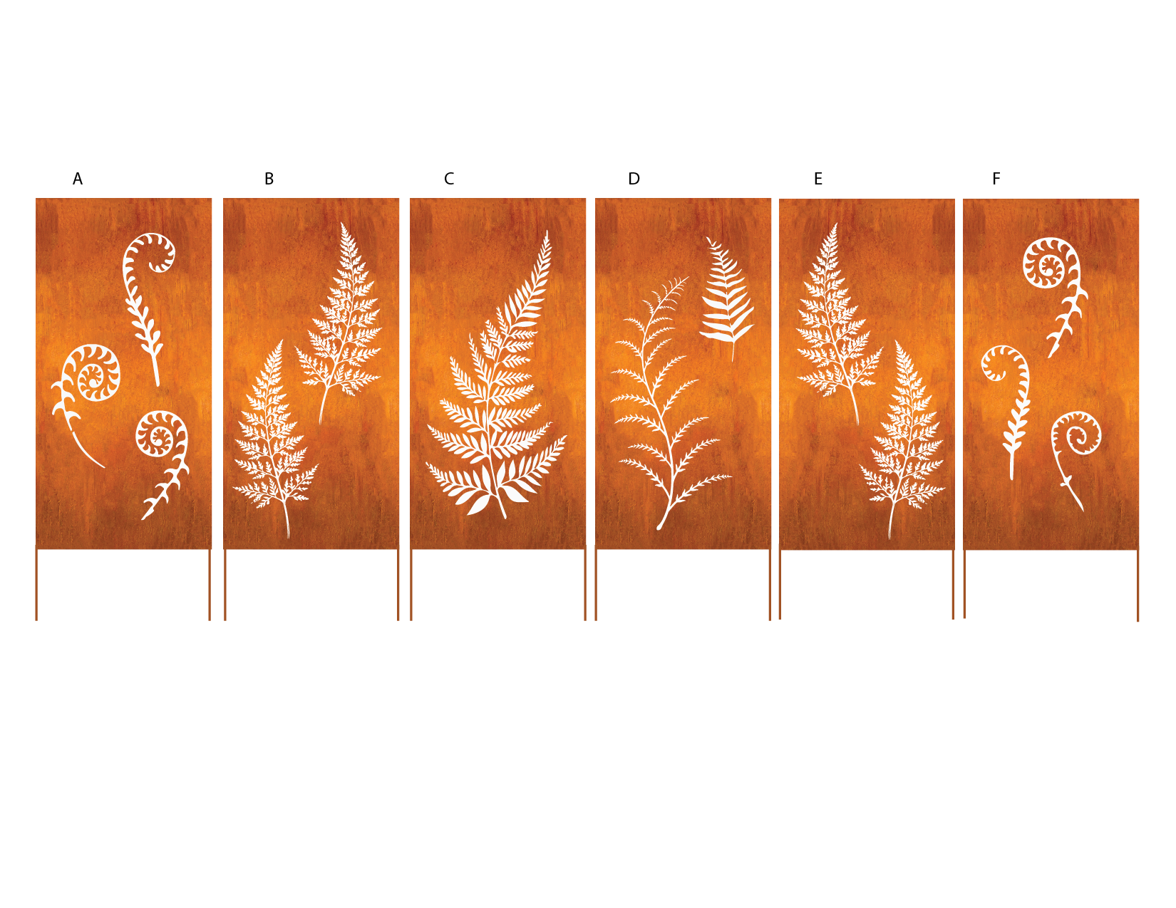 Privacy panels by Rustica Ornamentals with white ferns on rust metal backdrop (6 panels) on Tampa Home & Garden Store