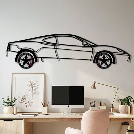 Ferrari 360 Modena Metal Car Wall Art with Rotating Wheels - Italian V8 Supercar Silhouette - Interactive Automotive Decor - KAFMEKA122 - Tampa Home & Garden Store