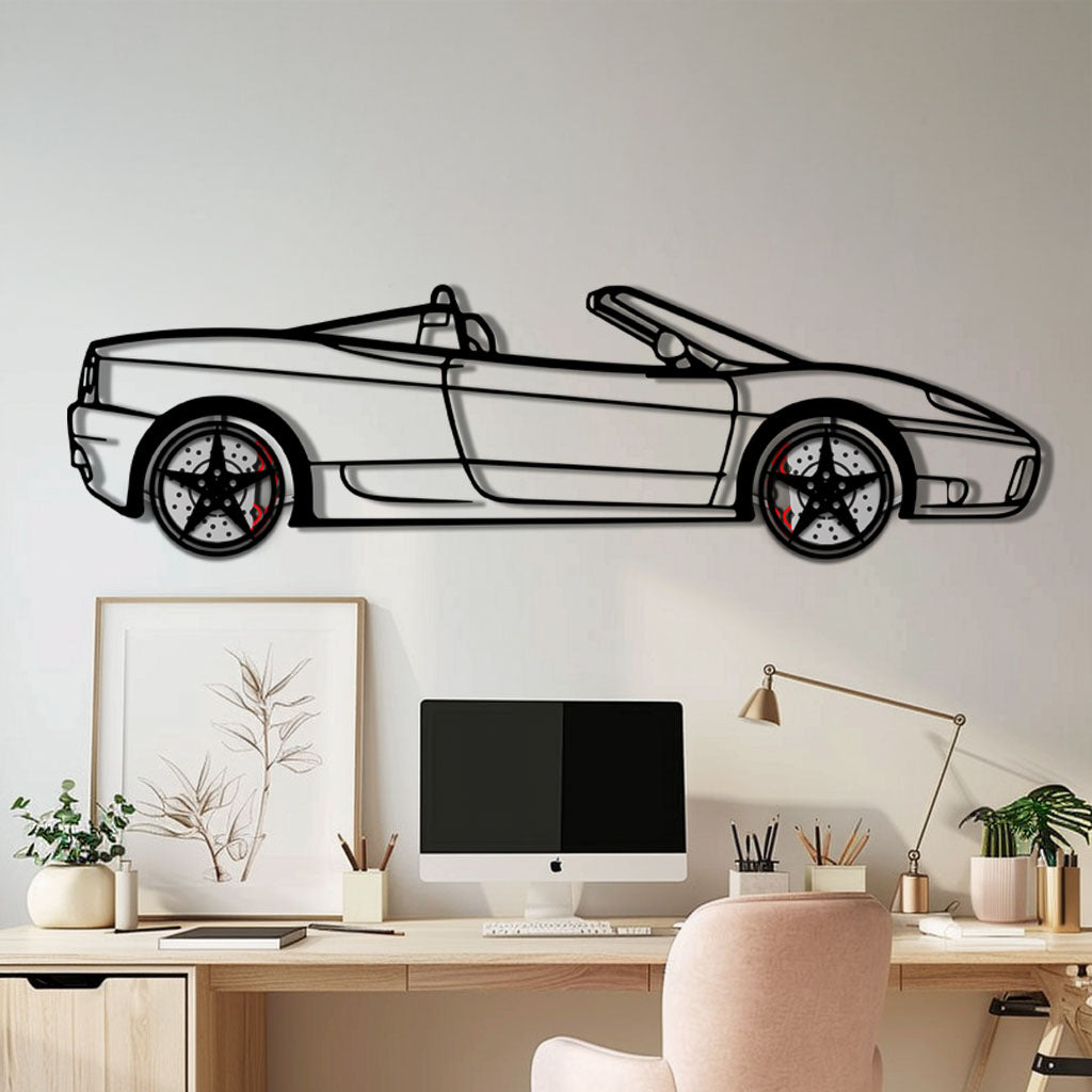 Ferrari 360 Spider Metal Car Wall Art with Rotating Wheels - Italian Convertible Supercar Silhouette - Interactive Automotive Wall Decor - KAFMEKA123 - Tampa Home & Garden Store