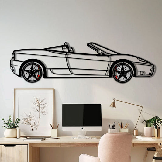 Ferrari 360 Spider Metal Car Wall Art with Rotating Wheels - Italian Convertible Supercar Silhouette - Interactive Automotive Wall Decor - KAFMEKA123 - Tampa Home & Garden Store