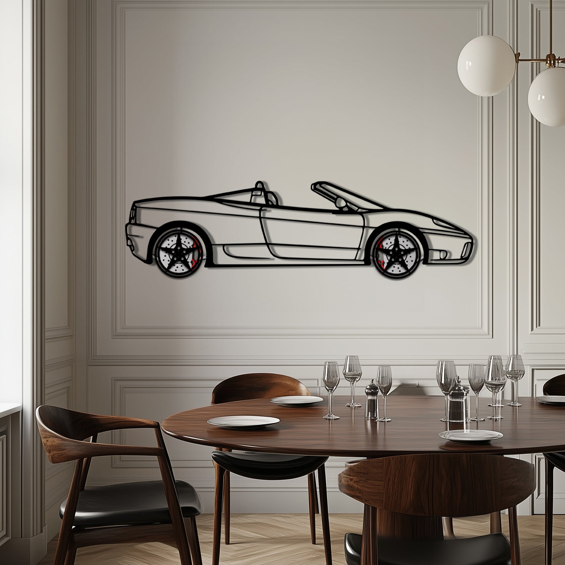 Ferrari 360 Spider Metal Car Wall Art with Rotating Wheels - Italian Convertible Supercar Silhouette - Interactive Automotive Wall Decor - KAFMEKA123 - Tampa Home & Garden Store