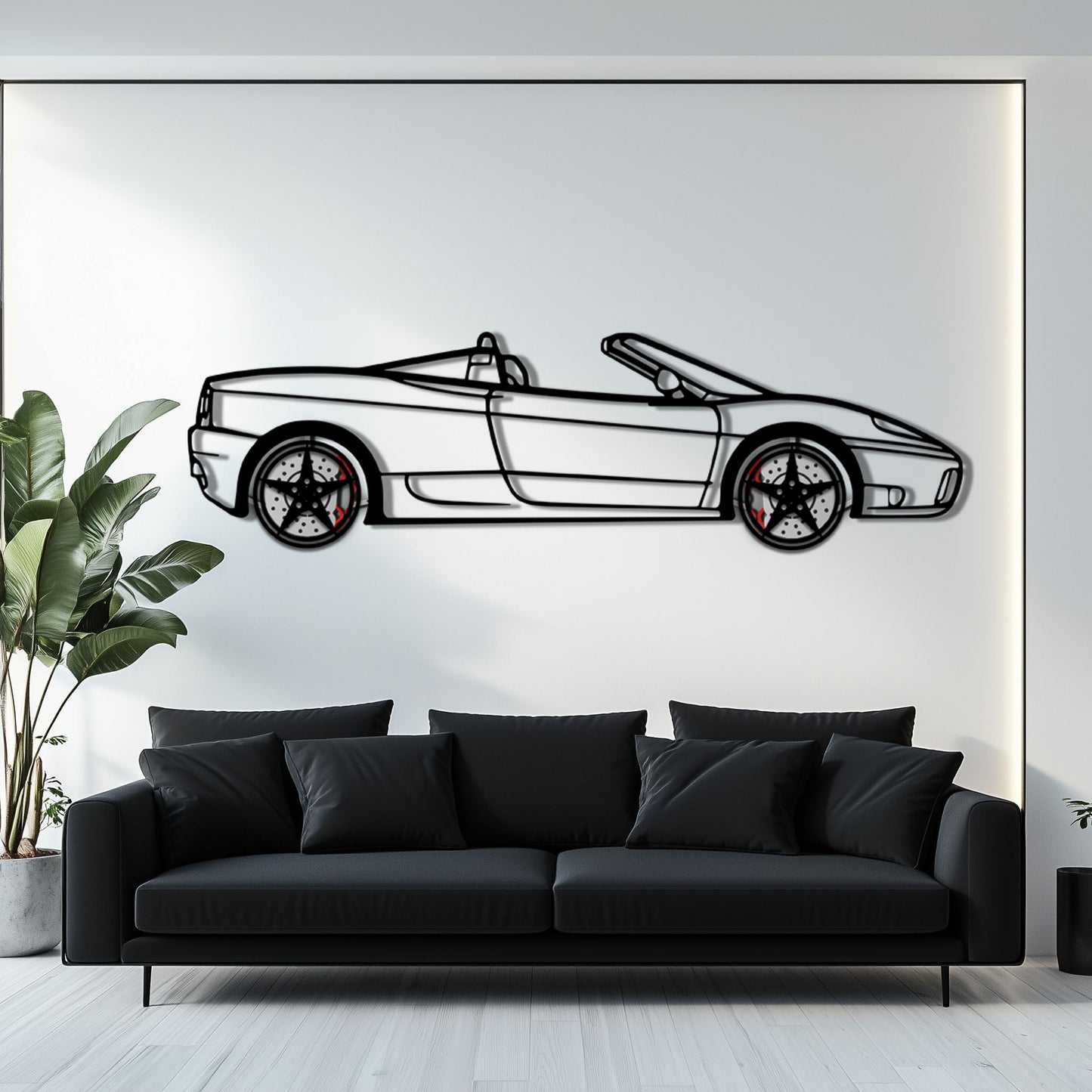 Ferrari 360 Spider Metal Car Wall Art with Rotating Wheels - Italian Convertible Supercar Silhouette - Interactive Automotive Wall Decor - KAFMEKA123 - Tampa Home & Garden Store