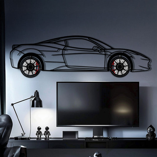 Ferrari 458 Italia Metal Car Wall Art with Rotating Wheels - V8 Supercar Silhouette Decor - Interactive Automotive Wall Art - KAFMEKA124 - Tampa Home & Garden Store