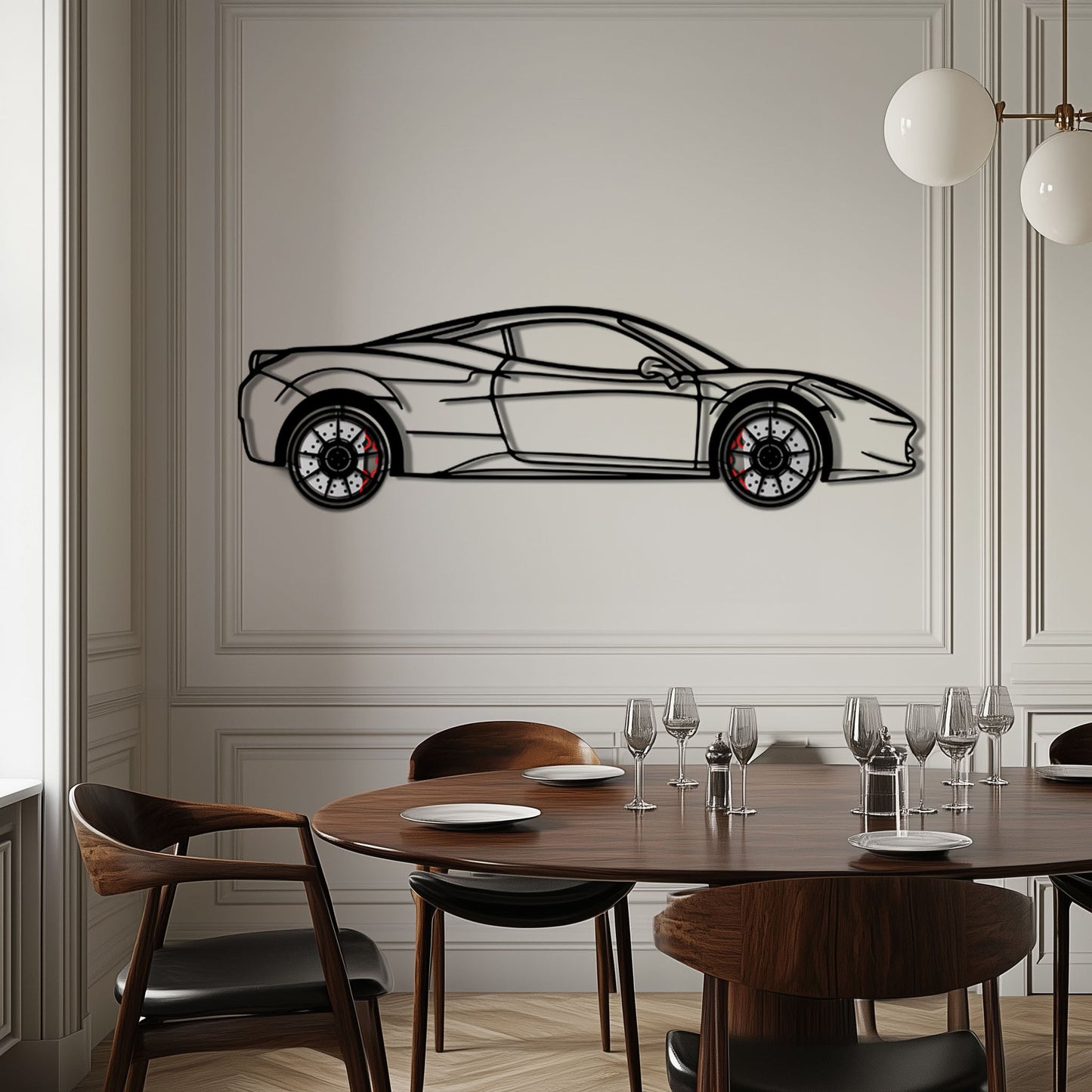 Ferrari 458 Italia Metal Car Wall Art with Rotating Wheels - V8 Supercar Silhouette Decor - Interactive Automotive Wall Art - KAFMEKA124 - Tampa Home & Garden Store