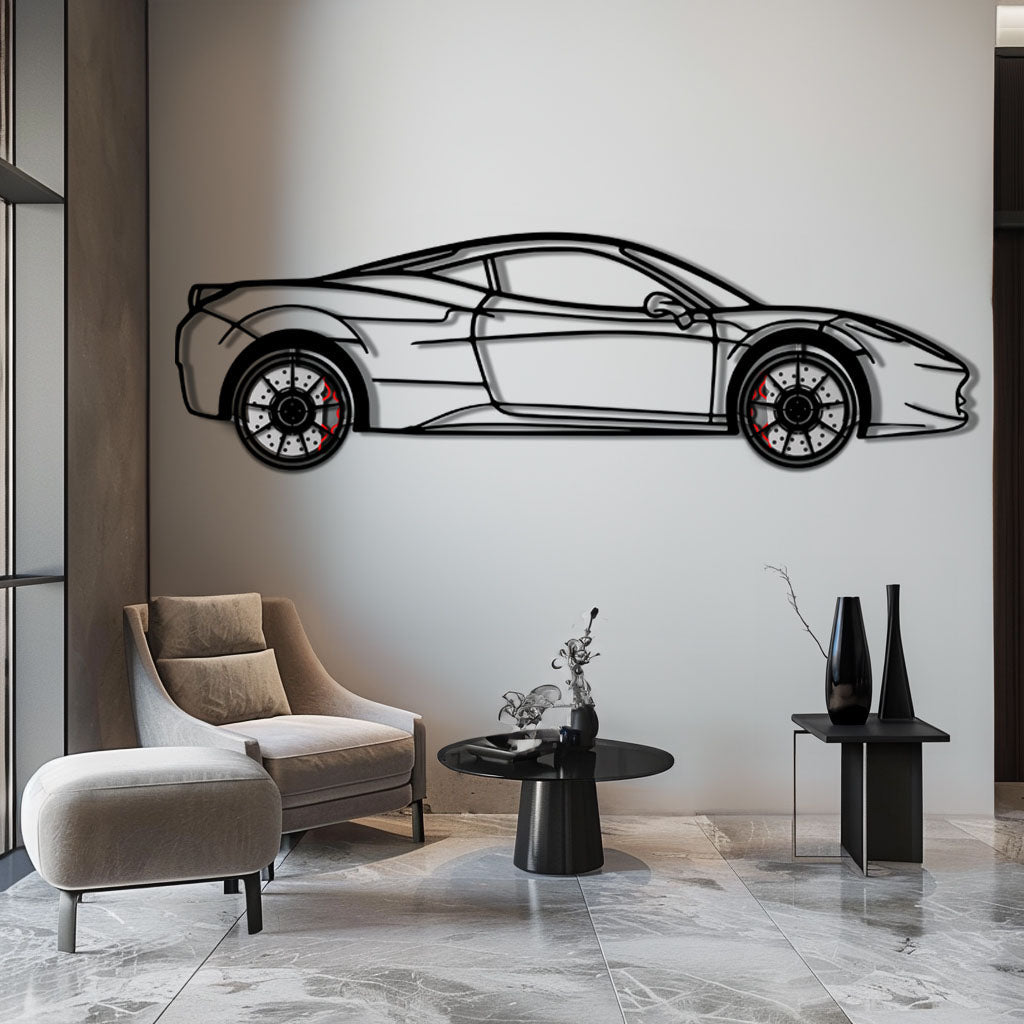 Ferrari 458 Italia Metal Car Wall Art with Rotating Wheels - V8 Supercar Silhouette Decor - Interactive Automotive Wall Art - KAFMEKA124 - Tampa Home & Garden Store
