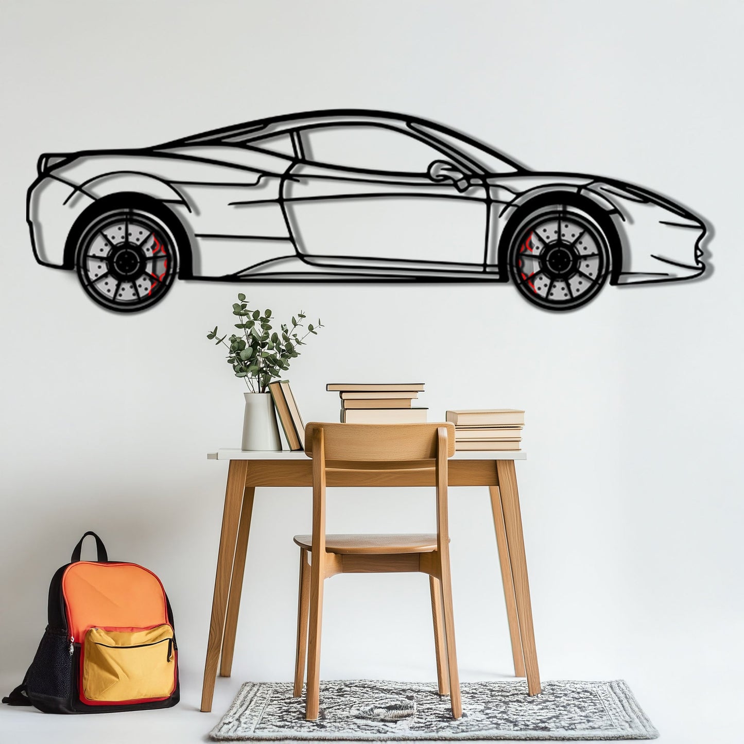 Ferrari 458 Italia Metal Car Wall Art with Rotating Wheels - V8 Supercar Silhouette Decor - Interactive Automotive Wall Art - KAFMEKA124 - Tampa Home & Garden Store