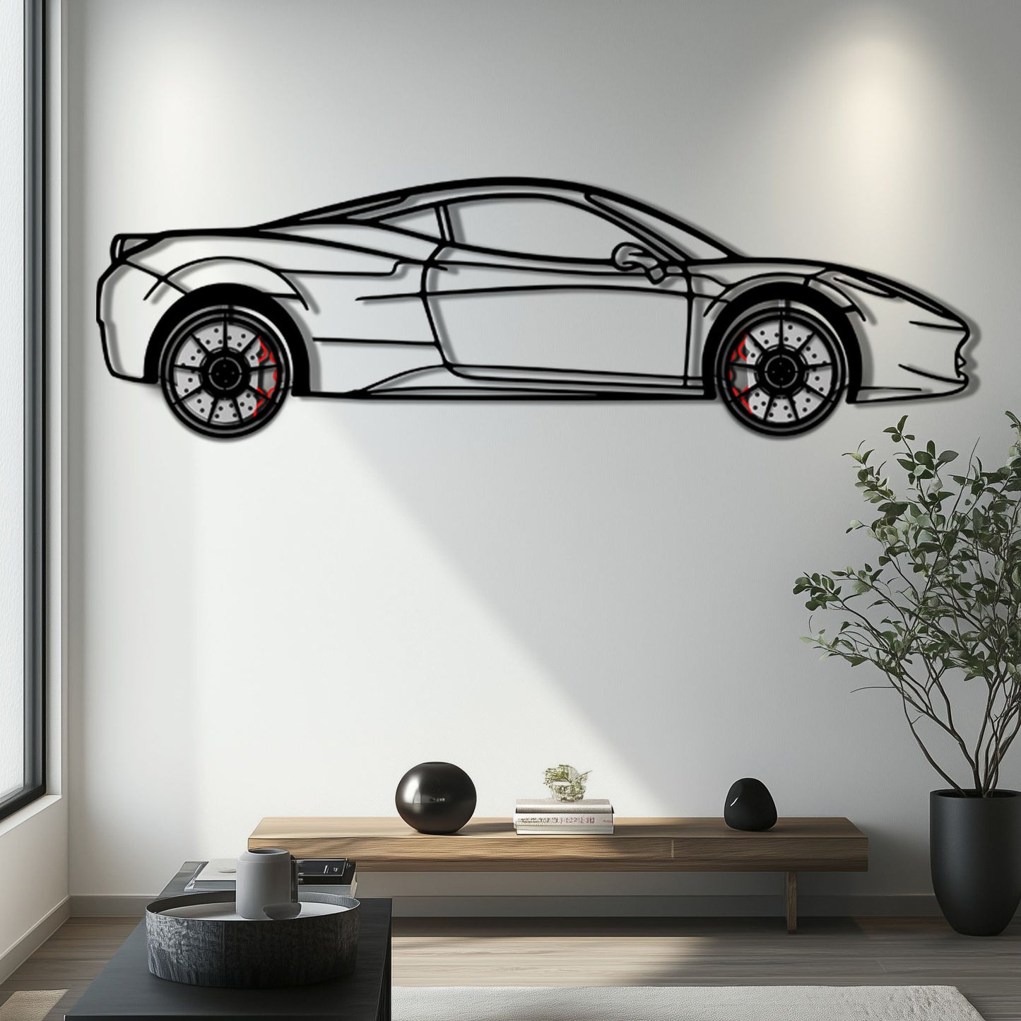 Ferrari 458 Italia Metal Car Wall Art with Rotating Wheels - V8 Supercar Silhouette Decor - Interactive Automotive Wall Art - KAFMEKA124 - Tampa Home & Garden Store