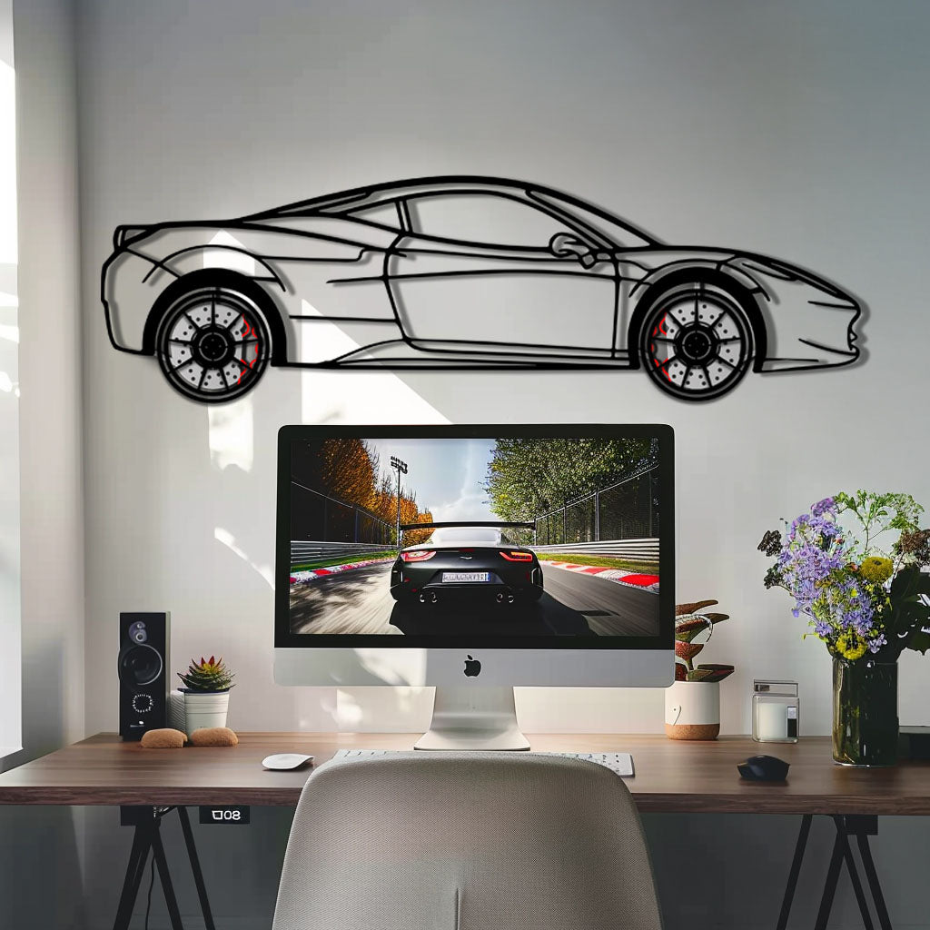 Ferrari 458 Italia Metal Car Wall Art with Rotating Wheels - V8 Supercar Silhouette Decor - Interactive Automotive Wall Art - KAFMEKA124 - Tampa Home & Garden Store