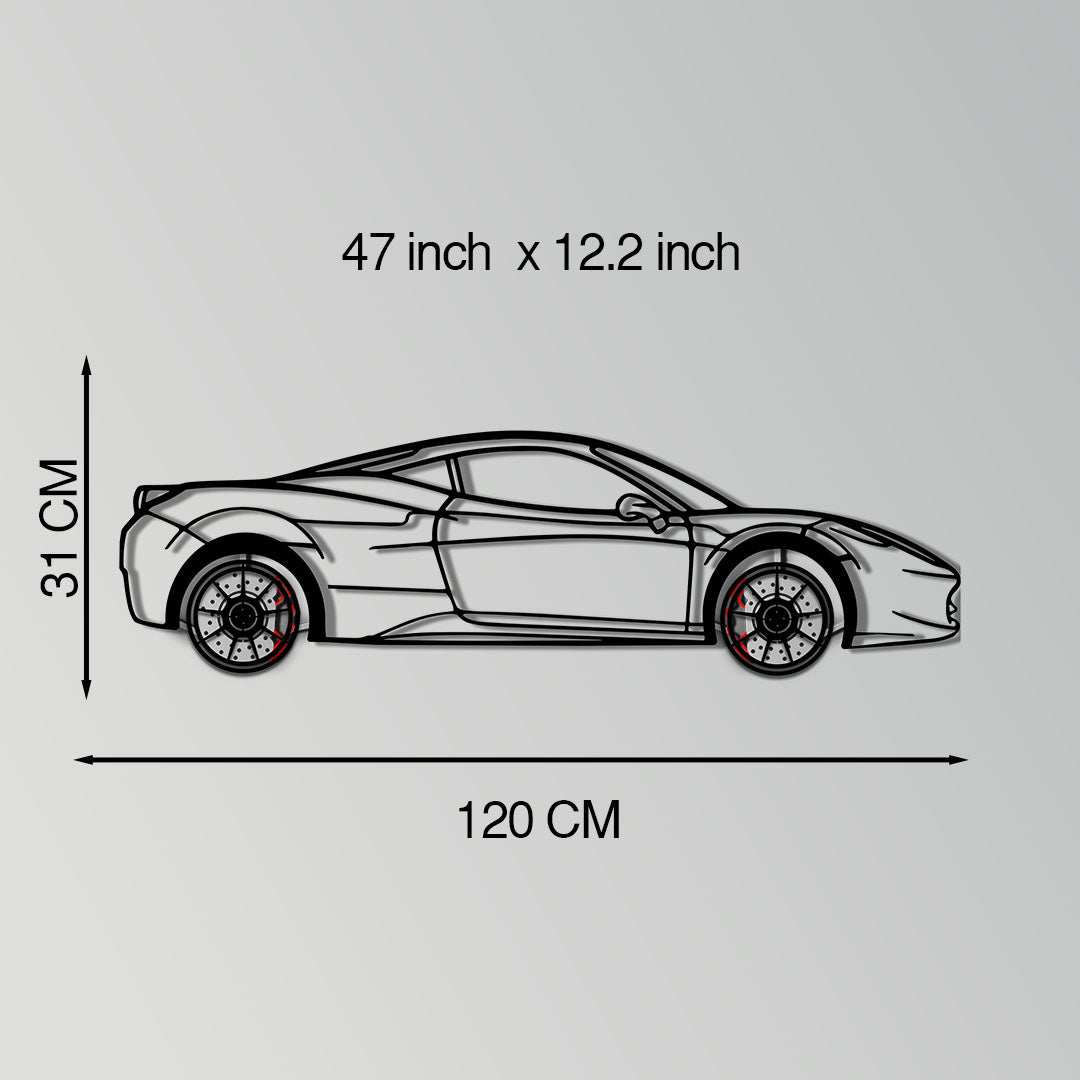 Ferrari 458 Italia Metal Car Wall Art with Rotating Wheels - V8 Supercar Silhouette Decor - Interactive Automotive Wall Art - KAFMEKA124 - Tampa Home & Garden Store