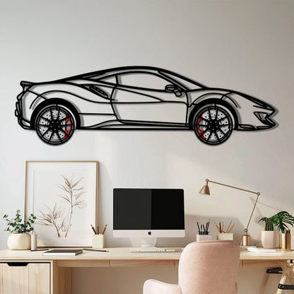 Ferrari 488 Pista Metal Car Wall Art with Rotating Wheels - Track-Focused Italian V8 Silhouette - Interactive Automotive Wall Decor - KAFMEKA128 - Tampa Home & Garden Store