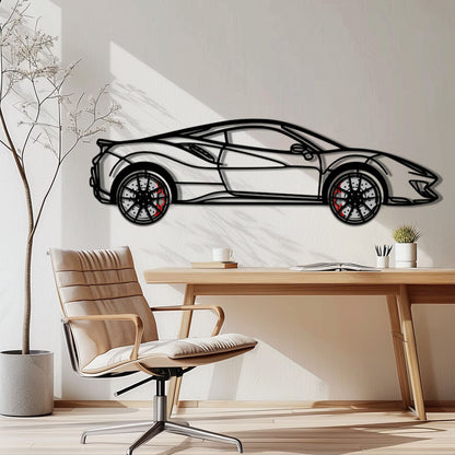 Ferrari 488 Pista Metal Car Wall Art with Rotating Wheels - Track-Focused Italian V8 Silhouette - Interactive Automotive Wall Decor - KAFMEKA128 - Tampa Home & Garden Store