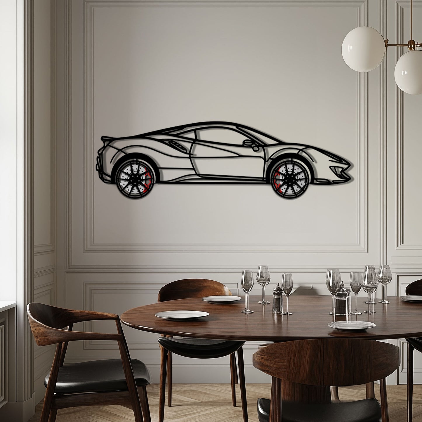 Ferrari 488 Pista Metal Car Wall Art with Rotating Wheels - Track-Focused Italian V8 Silhouette - Interactive Automotive Wall Decor - KAFMEKA128 - Tampa Home & Garden Store