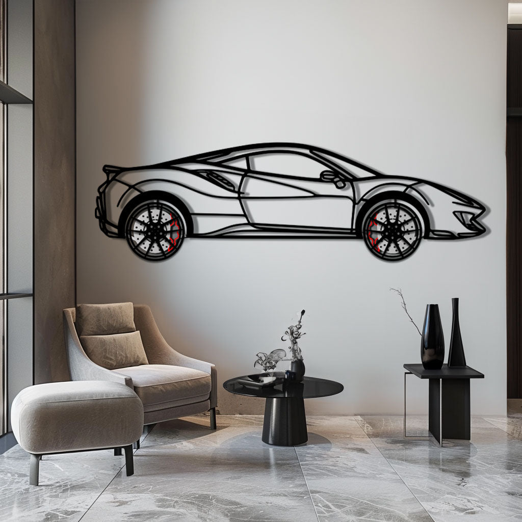 Ferrari 488 Pista Metal Car Wall Art with Rotating Wheels - Track-Focused Italian V8 Silhouette - Interactive Automotive Wall Decor - KAFMEKA128 - Tampa Home & Garden Store