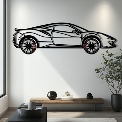 Ferrari 488 Pista Metal Car Wall Art with Rotating Wheels - Track-Focused Italian V8 Silhouette - Interactive Automotive Wall Decor - KAFMEKA128 - Tampa Home & Garden Store