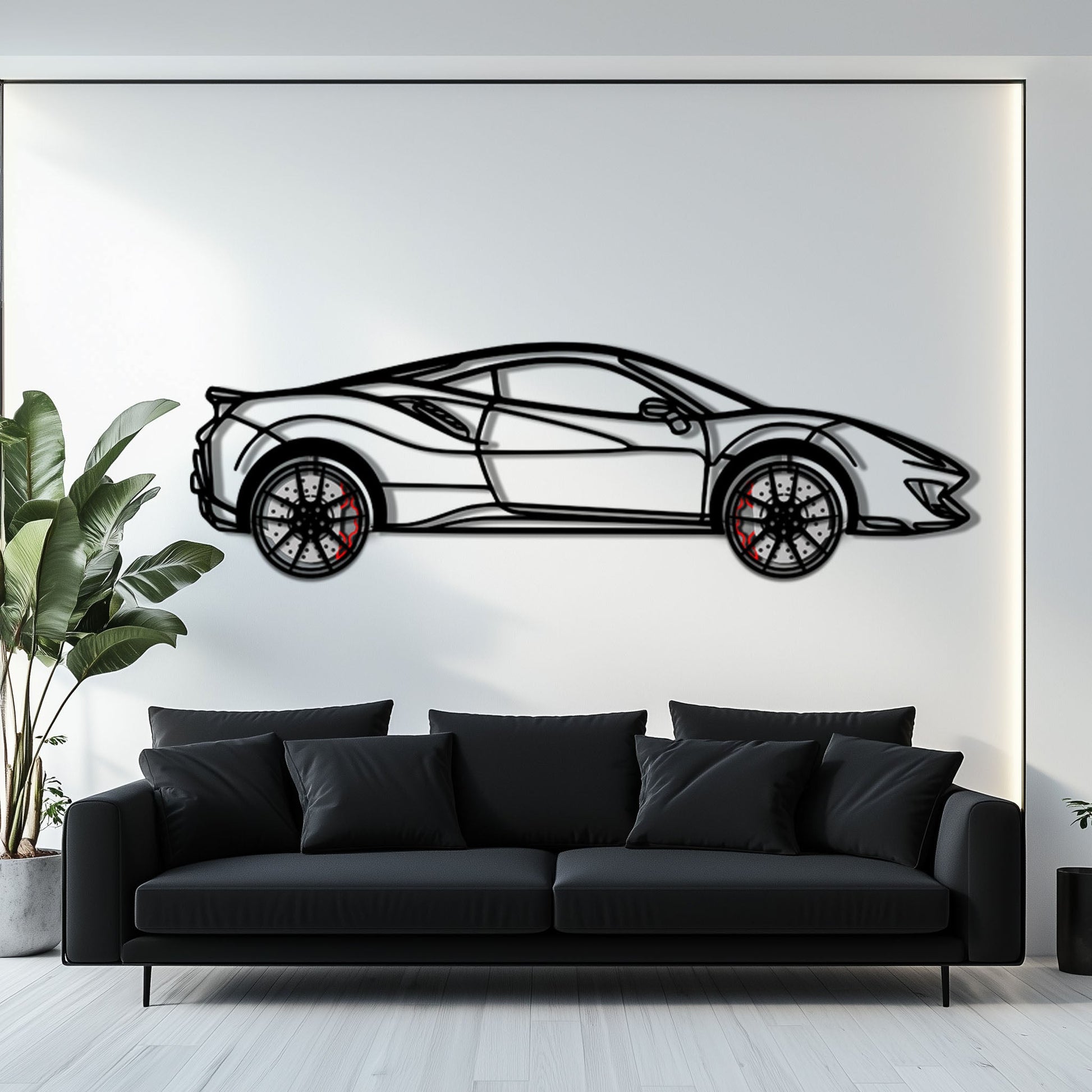 Ferrari 488 Pista Metal Car Wall Art with Rotating Wheels - Track-Focused Italian V8 Silhouette - Interactive Automotive Wall Decor - KAFMEKA128 - Tampa Home & Garden Store