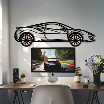 Ferrari 488 Pista Metal Car Wall Art with Rotating Wheels - Track-Focused Italian V8 Silhouette - Interactive Automotive Wall Decor - KAFMEKA128 - Tampa Home & Garden Store