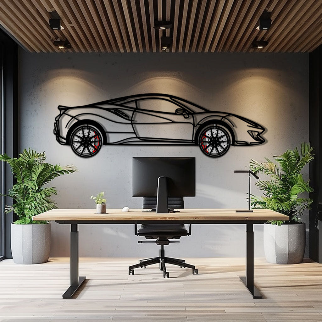 Ferrari 488 Pista Metal Car Wall Art with Rotating Wheels - Track-Focused Italian V8 Silhouette - Interactive Automotive Wall Decor - KAFMEKA128 - Tampa Home & Garden Store
