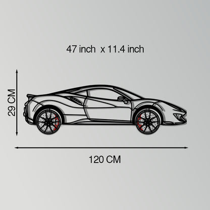 Ferrari 488 Pista Metal Car Wall Art with Rotating Wheels - Track-Focused Italian V8 Silhouette - Interactive Automotive Wall Decor - KAFMEKA128 - Tampa Home & Garden Store