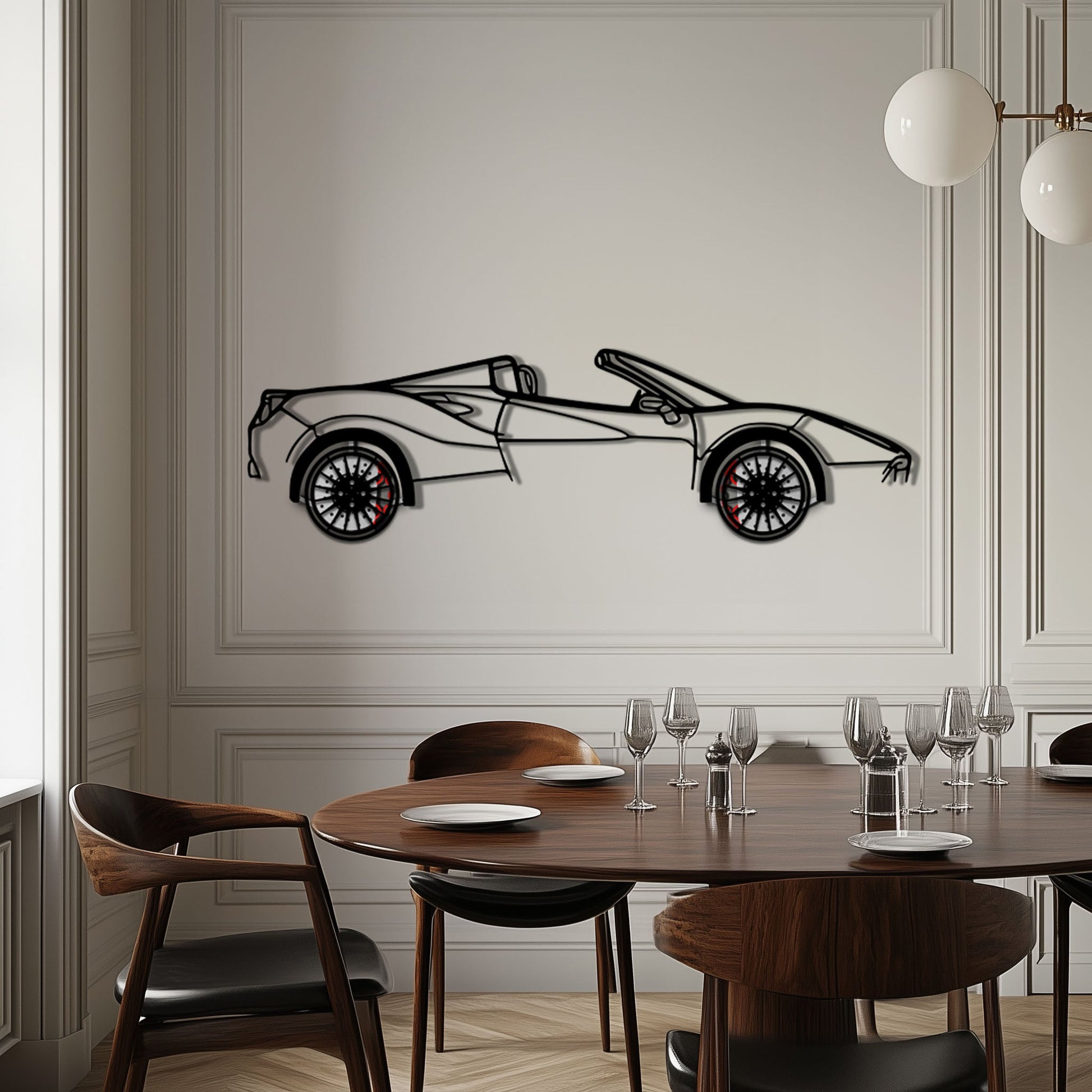 Ferrari 488 Spider Metal Car Wall Art with Rotating Wheels - Italian Twin-Turbo V8 Silhouette - Interactive Automotive Wall Decor - KAFMEKA126 - Tampa Home & Garden Store