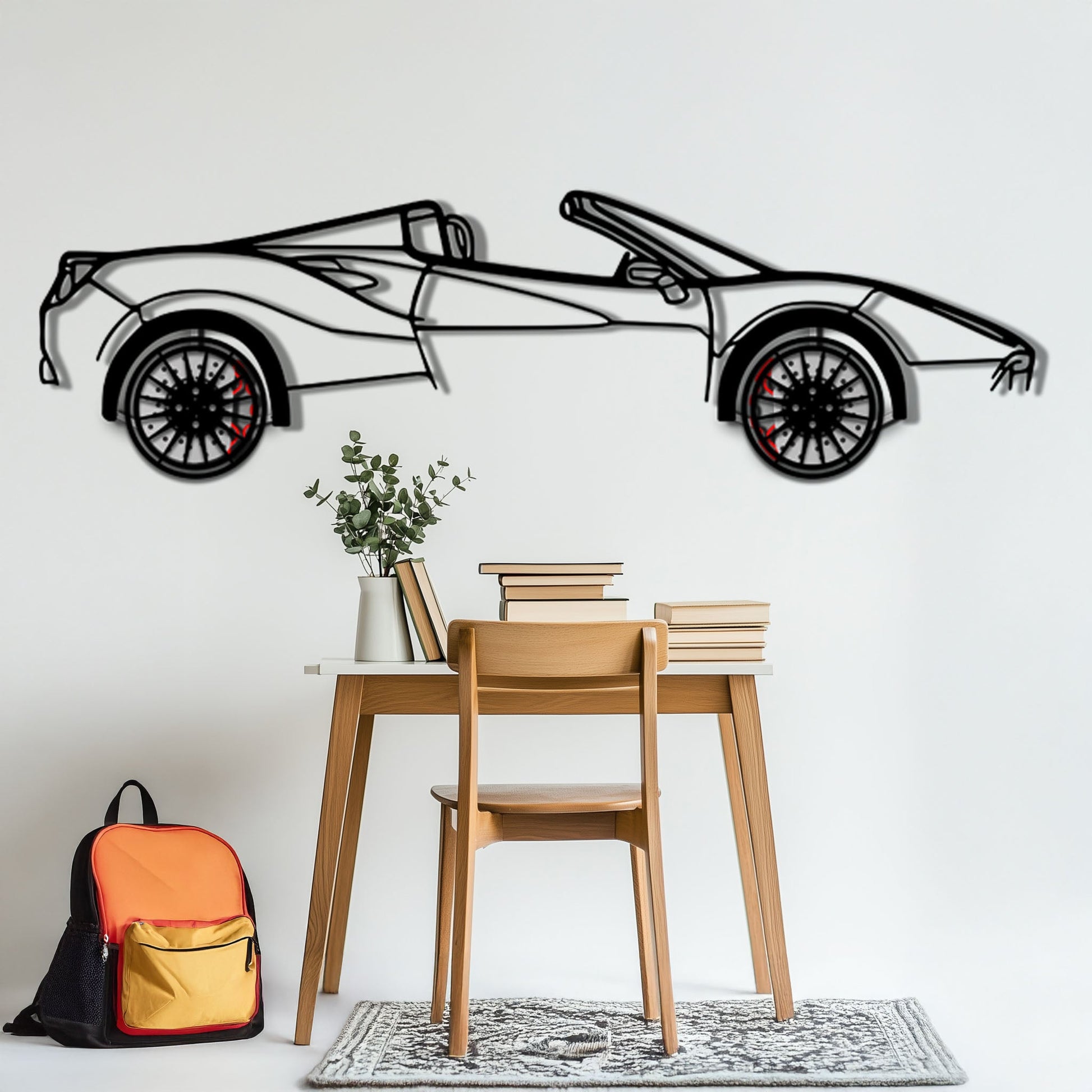Ferrari 488 Spider Metal Car Wall Art with Rotating Wheels - Italian Twin-Turbo V8 Silhouette - Interactive Automotive Wall Decor - KAFMEKA126 - Tampa Home & Garden Store