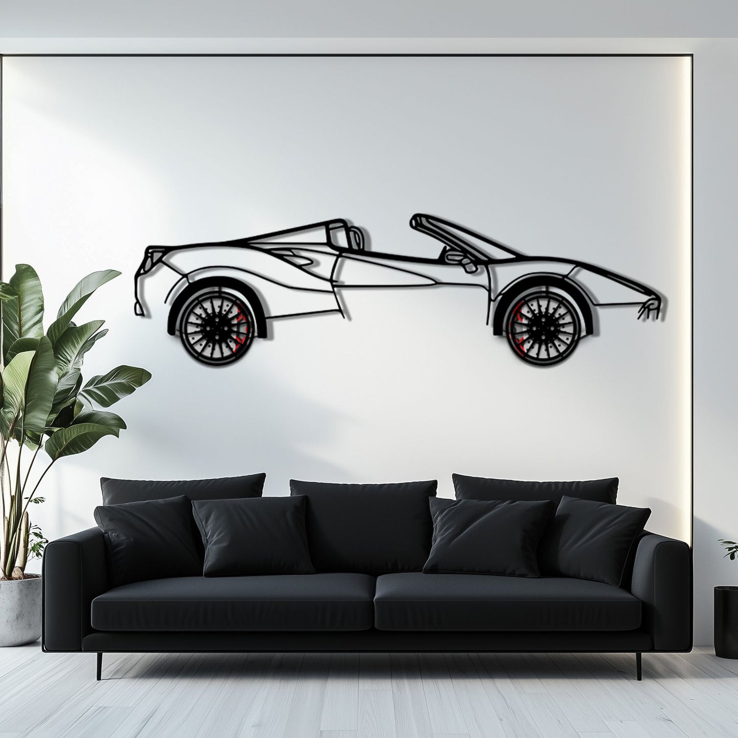 Ferrari 488 Spider Metal Car Wall Art with Rotating Wheels - Italian Twin-Turbo V8 Silhouette - Interactive Automotive Wall Decor - KAFMEKA126 - Tampa Home & Garden Store