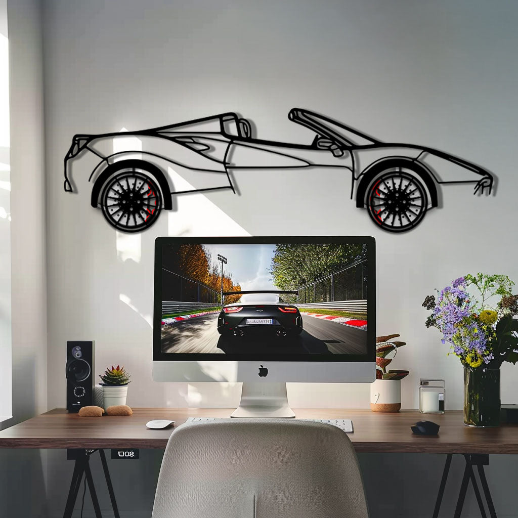 Ferrari 488 Spider Metal Car Wall Art with Rotating Wheels - Italian Twin-Turbo V8 Silhouette - Interactive Automotive Wall Decor - KAFMEKA126 - Tampa Home & Garden Store