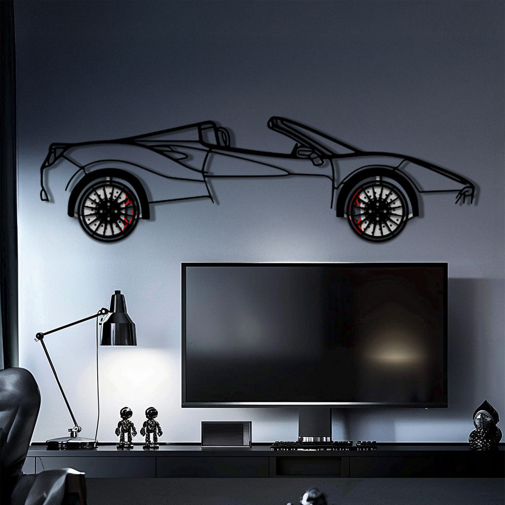 Ferrari 488 Spider Metal Car Wall Art with Rotating Wheels - Italian Twin-Turbo V8 Silhouette - Interactive Automotive Wall Decor - KAFMEKA126 - Tampa Home & Garden Store