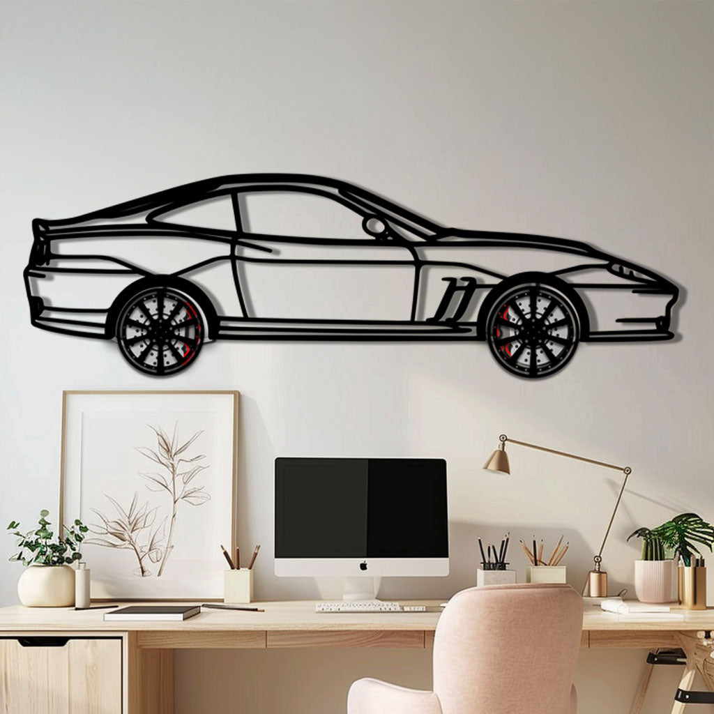 Ferrari 550 Maranello Metal Car Wall Art with Rotating Wheels - V12 Grand Tourer Silhouette - Interactive Automotive Wall Decor - KAFMEKA129 - Tampa Home & Garden Store