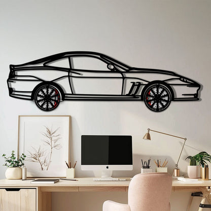 Ferrari 550 Maranello Metal Car Wall Art with Rotating Wheels - V12 Grand Tourer Silhouette - Interactive Automotive Wall Decor - KAFMEKA129 - Tampa Home & Garden Store
