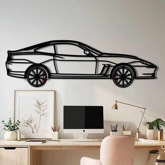 Ferrari 550 Maranello Metal Car Wall Art with Rotating Wheels - V12 Grand Tourer Silhouette - Interactive Automotive Wall Decor - KAFMEKA129 - Tampa Home & Garden Store