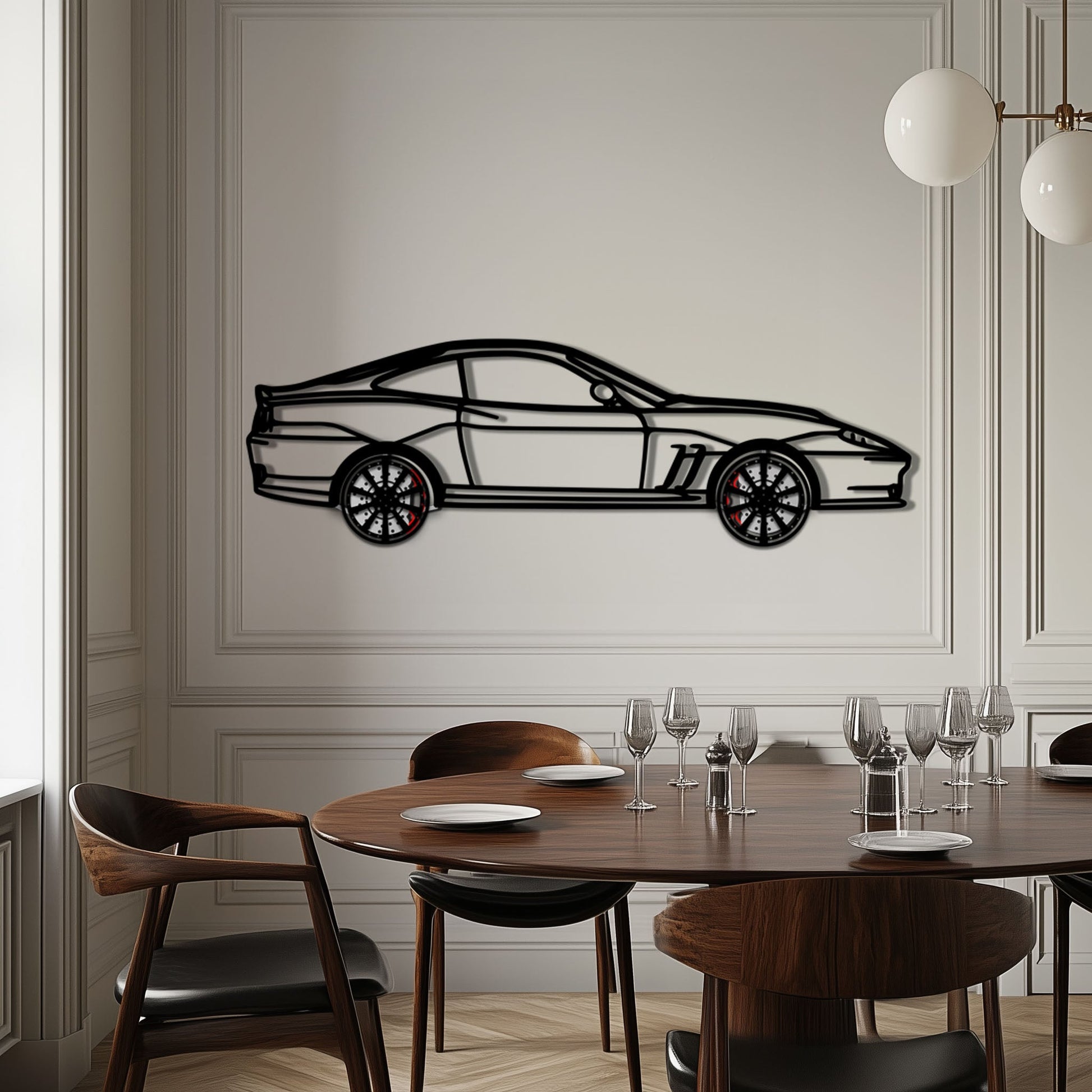 Ferrari 550 Maranello Metal Car Wall Art with Rotating Wheels - V12 Grand Tourer Silhouette - Interactive Automotive Wall Decor - KAFMEKA129 - Tampa Home & Garden Store