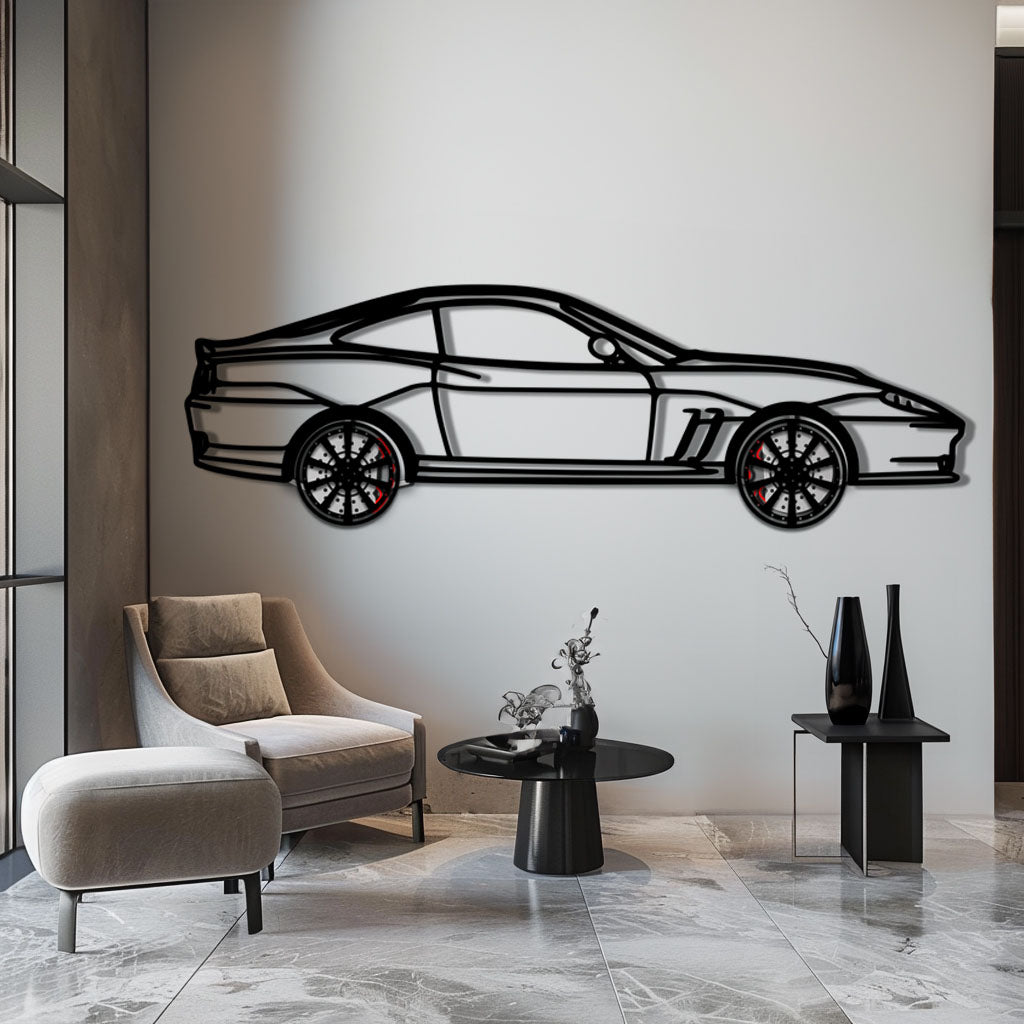 Ferrari 550 Maranello Metal Car Wall Art with Rotating Wheels - V12 Grand Tourer Silhouette - Interactive Automotive Wall Decor - KAFMEKA129 - Tampa Home & Garden Store