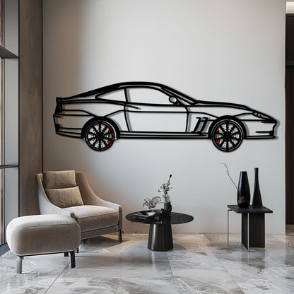 Ferrari 550 Maranello Metal Car Wall Art with Rotating Wheels - V12 Grand Tourer Silhouette - Interactive Automotive Wall Decor - KAFMEKA129 - Tampa Home & Garden Store